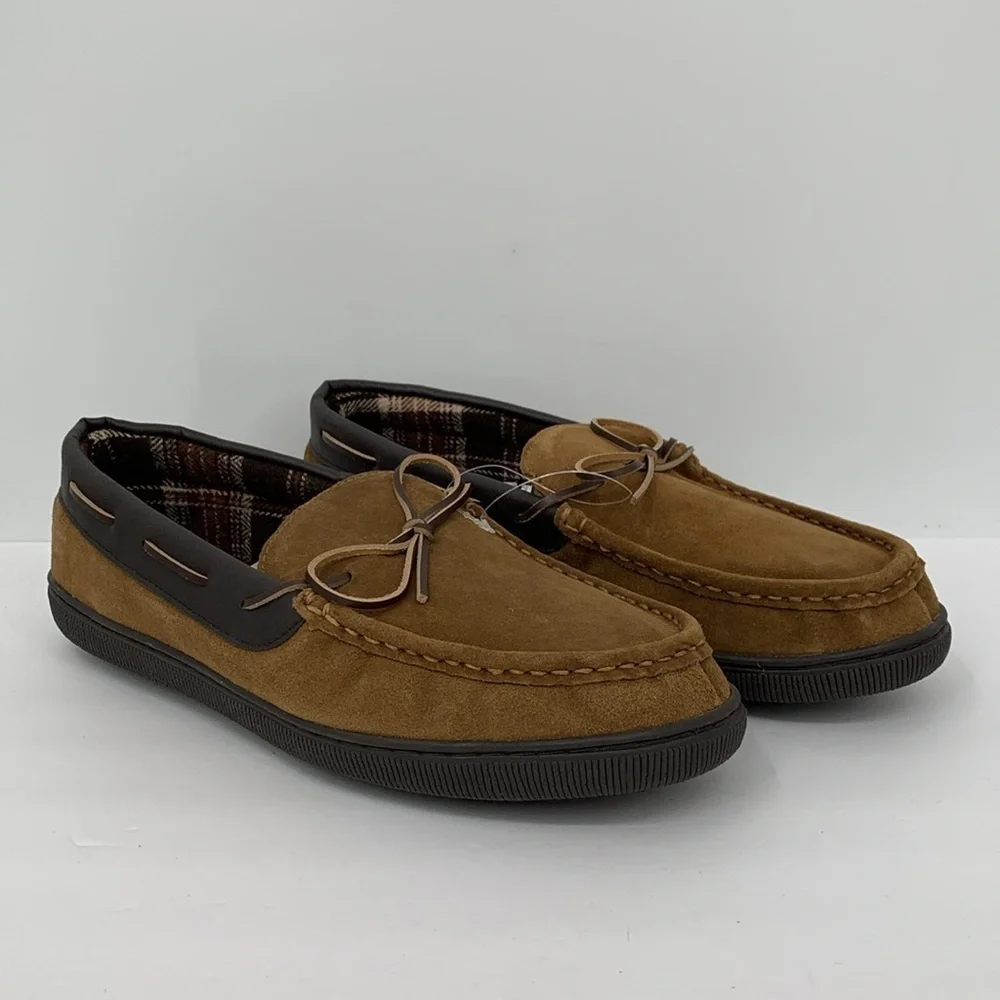 Magellan Outdoors moccasin shoe slipper plaid lining faux suede outdoor new 13